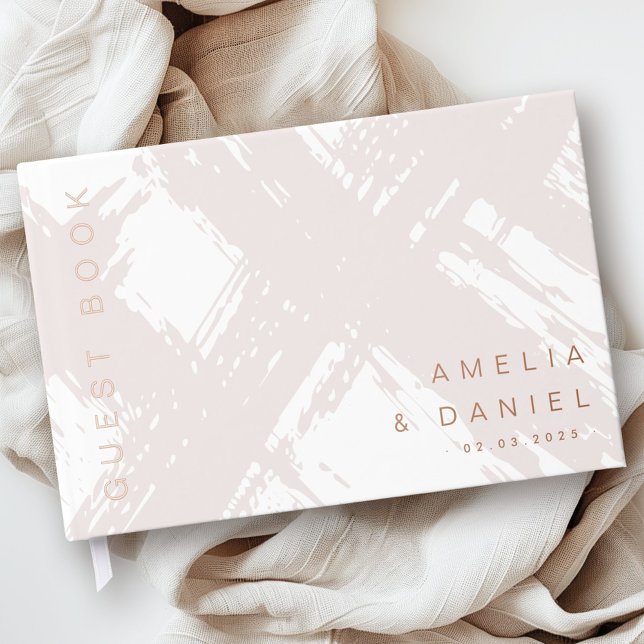 Light rose gray brushstrokes names wedding foil guest book  (Light rose gray brushstrokes names wedding foil guest book)