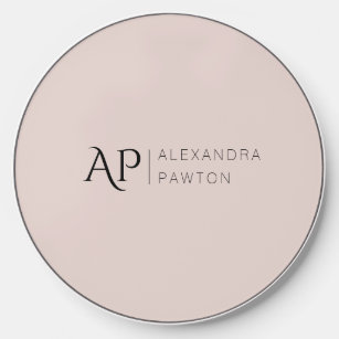 Light Rose Minimalist Initials and Name Wireless Charger