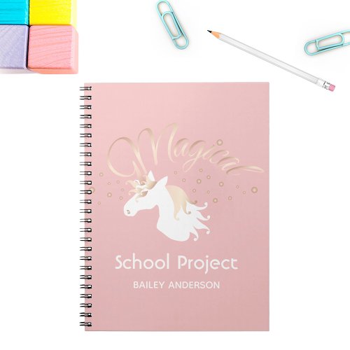 Light Rose Pink White Magical Unicorn Notebook