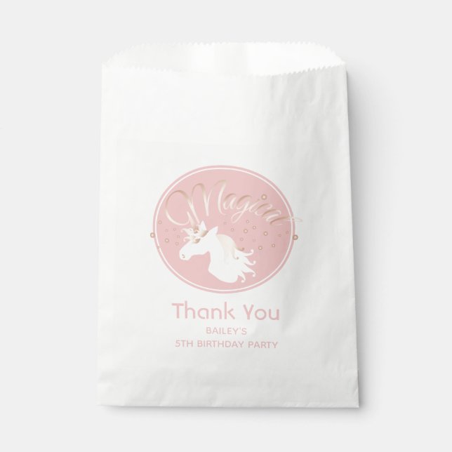 Light Rose Pink White Magical Unicorn Thank You Favor Bag (Front)