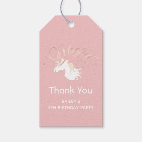 Light Rose Pink White Magical Unicorn Thank You Gift Tags