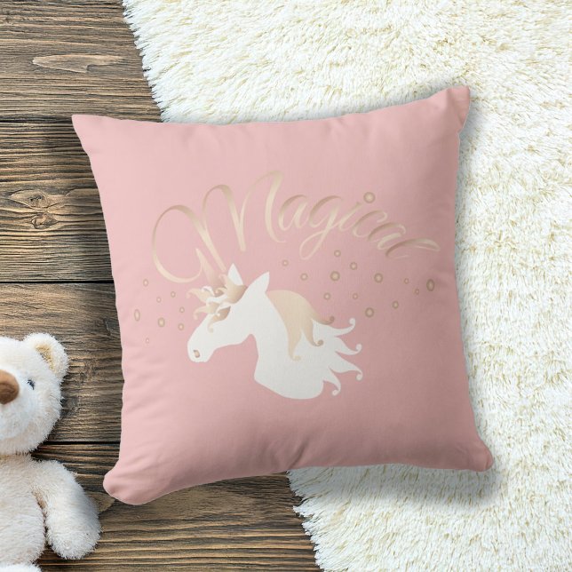 Light Rose Pink White Magical Unicorn Throw Pillow (Creator Uploaded)