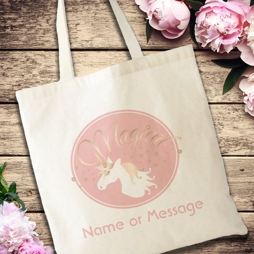 Light Rose Pink White Magical Unicorn Tote Bag