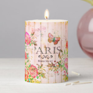 Light roses on wood pillar candle