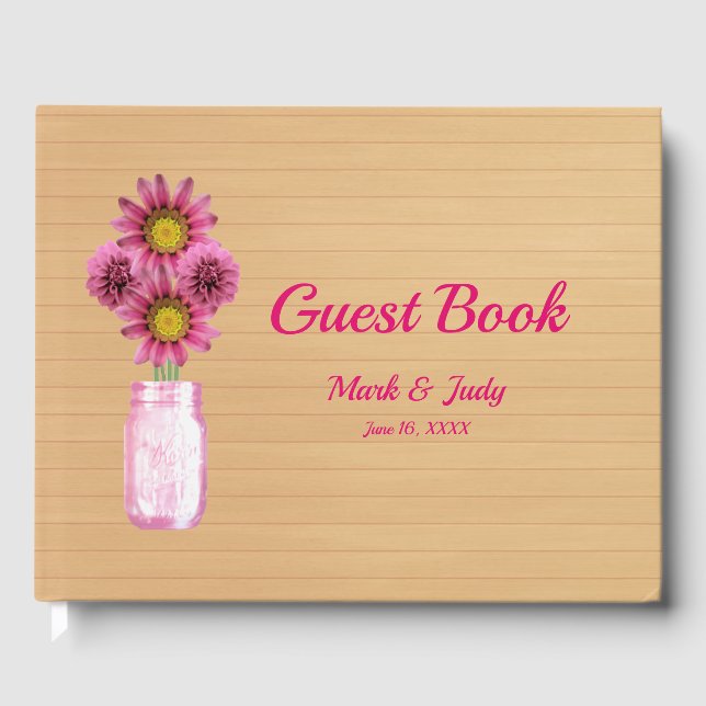 Light Rustic Pink Floral Mason Jar Wedding Guest Book (Front)