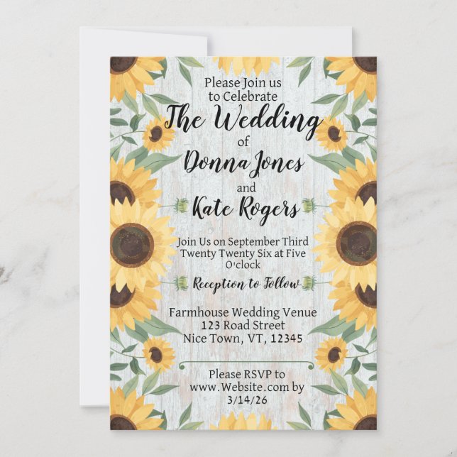 Light Rustic Sunflower Wedding Invitation (Front)