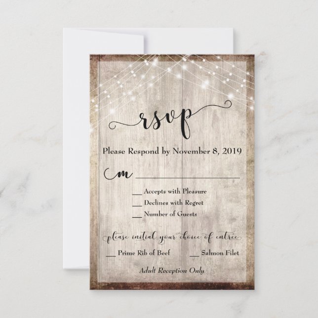 Light Rustic Wood & Lights RSVP with Menu (Front)