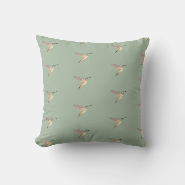 Light Sage Allen's  Hummingbird Throw Pillow (Front)