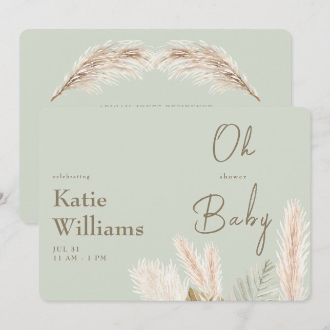 Light Sage Boho Oh Baby Shower Invitation (Front/Back)