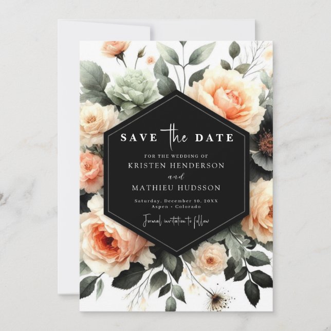 Light Sage Elegant Peach Wedding Save The Date (Front)