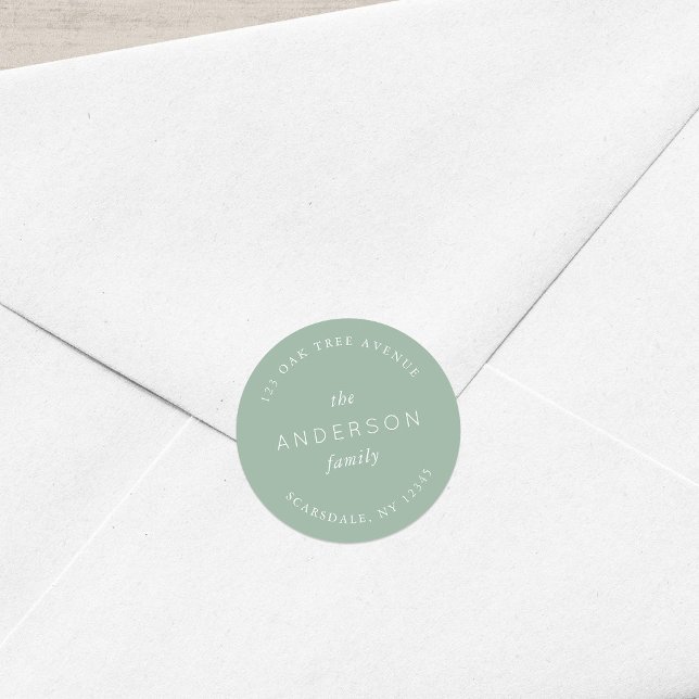 Light Sage Family Name Return Address Classic Round Sticker (Creator Uploaded)