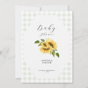 Light Sage Gingham Sunflower Generic Baby Shower Invitation