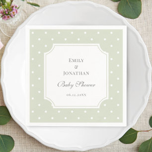 Light Sage Green and White Polka Dots Baby Shower Napkins
