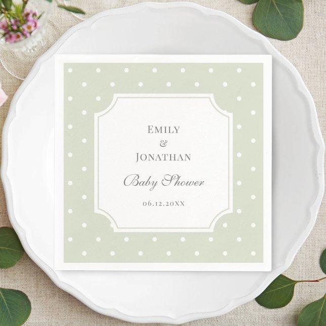 Light Sage Green and White Polka Dots Baby Shower Napkins (Creator Uploaded)