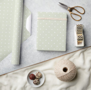Light Sage Green and White Polka Dots Pattern Wrapping Paper