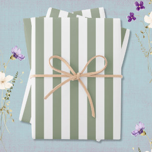 Light Sage Green and White Stripe Wrapping Paper Sheets
