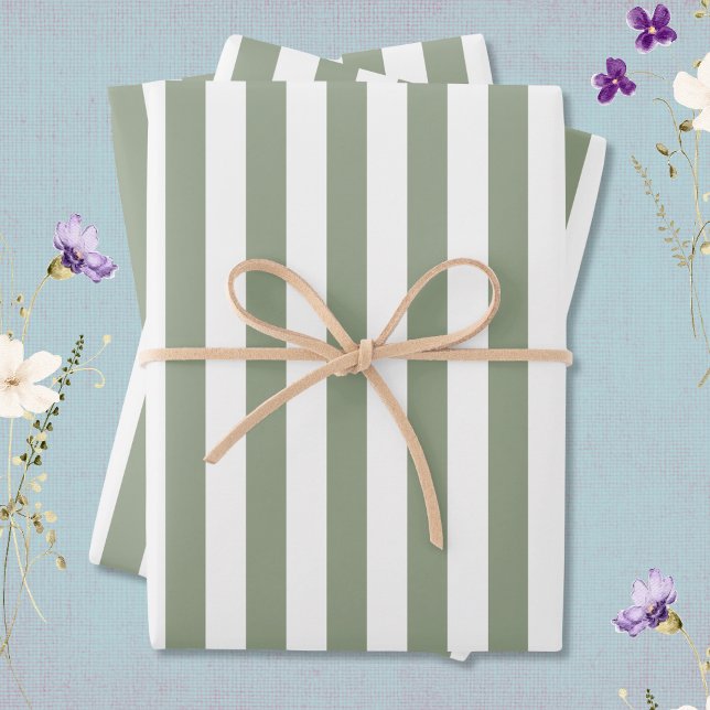Light Sage Green and White Stripe Wrapping Paper Sheets (Creator Uploaded)