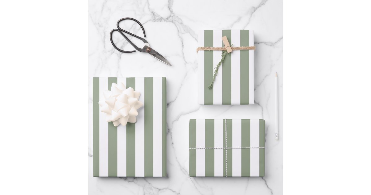 Light Sage Green and White Stripe Wrapping Paper Sheets | Zazzle