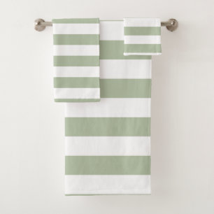 Light Sage Green and White Stripes Bath Towel Set