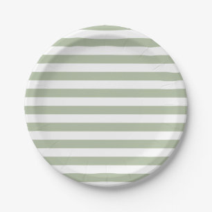 Light Sage Green and White Stripes Paper Plates
