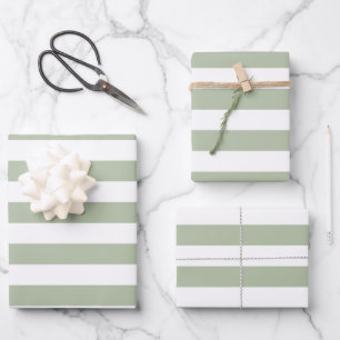 Light Sage Green and White Stripes Wrapping Paper Sheets