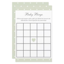 Light Sage Green Baby Shower Baby Bingo Game