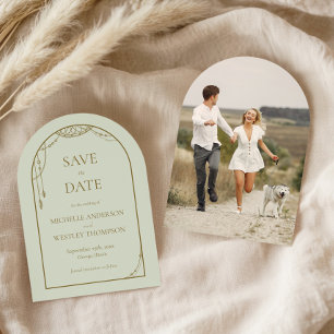 Light Sage Green Boho Beaded Arch Frame Wedding Save The Date