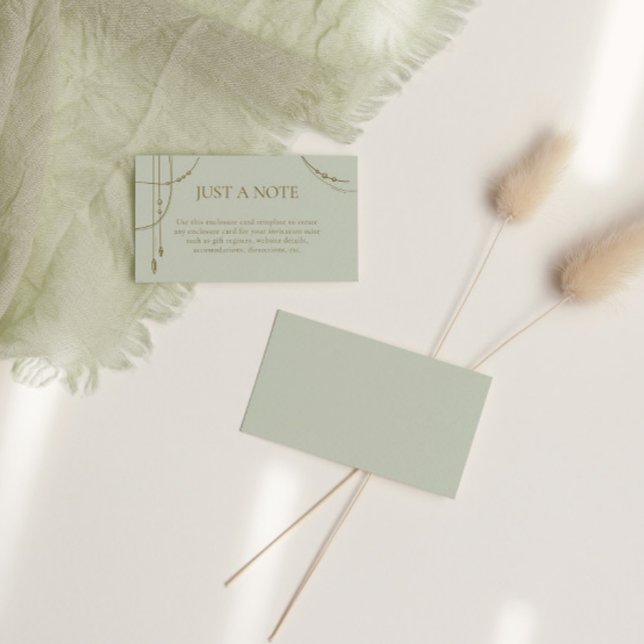 Light Sage Green Boho Draped Beaded Wedding Enclosure Card (Creator Uploaded)