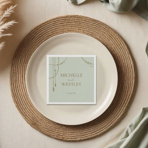 Light Sage Green Boho Draped Beaded Wedding Napkins