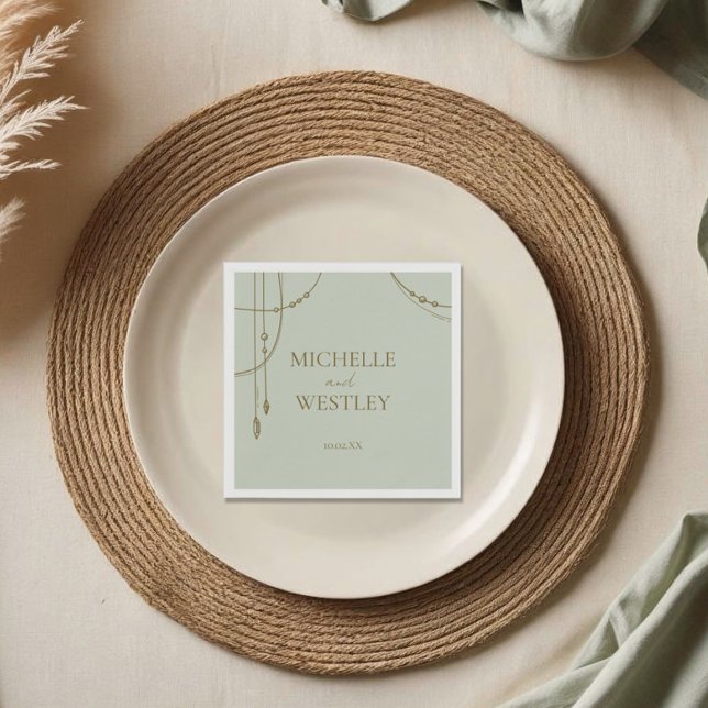 Light Sage Green Boho Draped Beaded Wedding Napkins (Creator Uploaded)