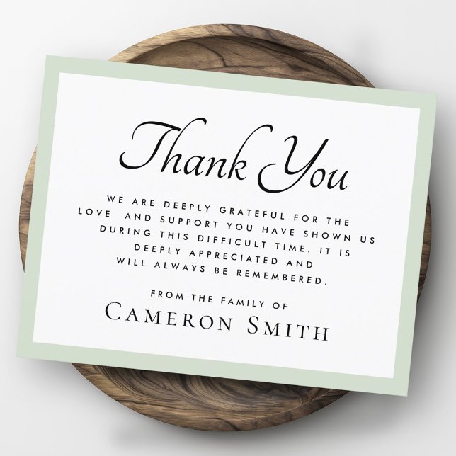 Light sage green border elegant funeral sympathy thank you card (Light sage green border elegant funeral sympathy thank you card)