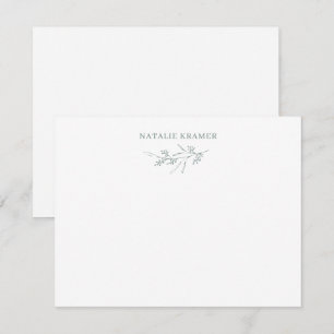Light Sage Green Botanical Elegant Greenery Flat Note Card