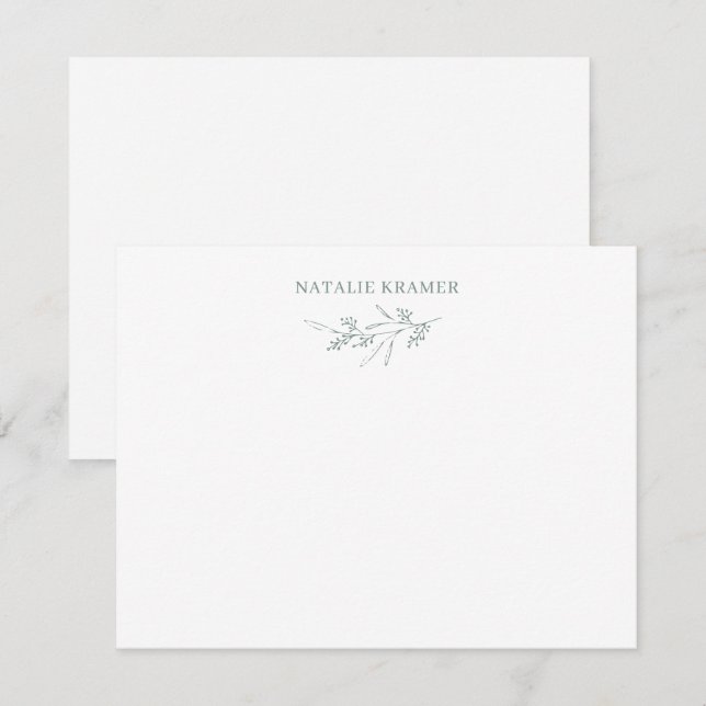Light Sage Green Botanical Elegant Greenery Flat Note Card (Front/Back)