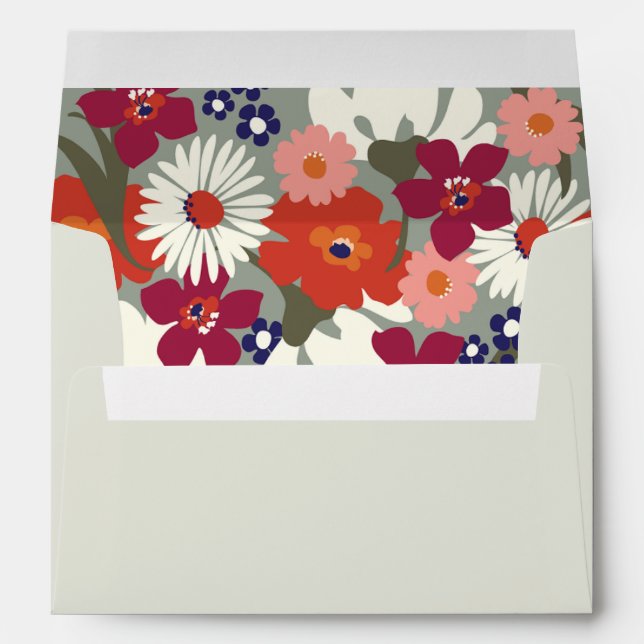 Light Sage Green Colorful Floral Garden Wedding  Envelope (Back (Bottom))