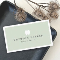 Light sage green dentist tooth logo modern business card