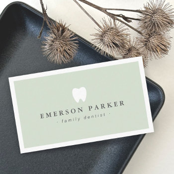 Light Sage Green Dentist Tooth Logo Modern Business Card by TheStationeryShop at Zazzle
