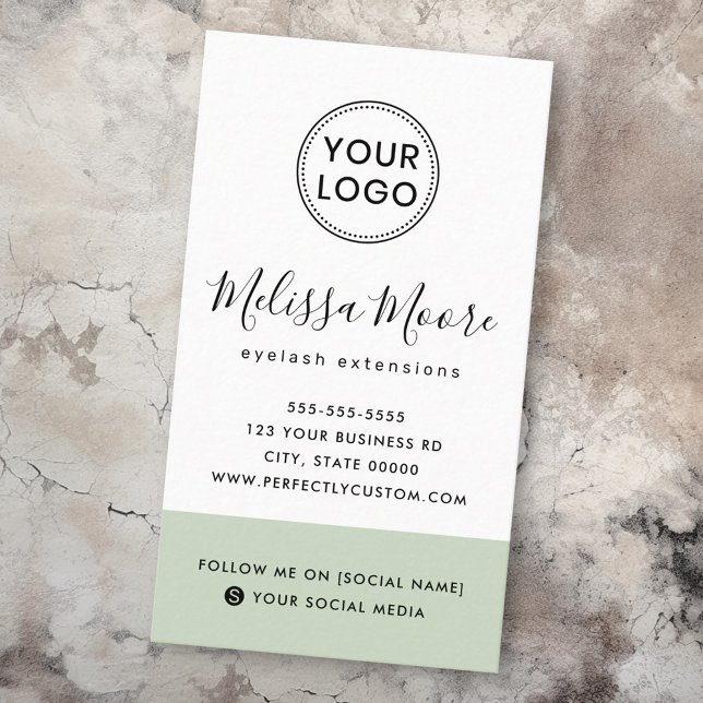 Light sage green feminine custom logo social media business card (Light sage green feminine custom logo social media business card)