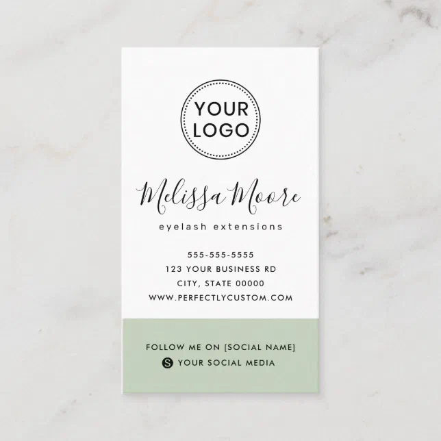 Light sage green feminine custom logo social media business card | Zazzle