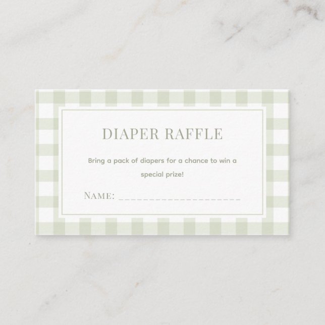 Light Sage Green Gingham Baby Shower Diaper Raffle Enclosure Card (Front)