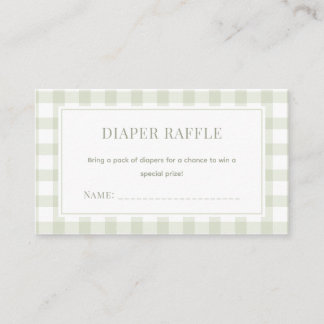 Light Sage Green Gingham Baby Shower Diaper Raffle Enclosure Card