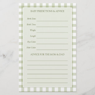 Light Sage Green Gingham Baby Shower Guessing Game