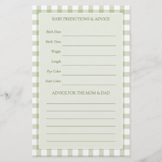 Light Sage Green Gingham Baby Shower Guessing Game