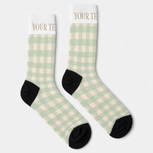 light sage green gingham preppy plaid checked socks