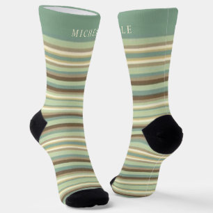 Light Sage Green Lines Striped Custom Name Socks