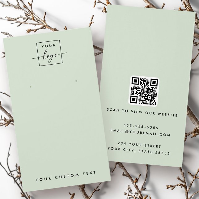 Light sage green logo QR earring display card (Light sage green logo QR earring display card)