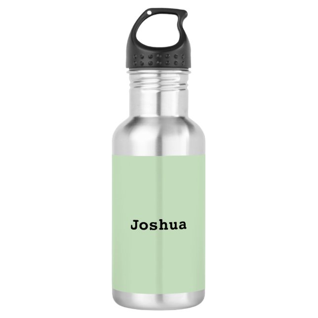 Light Sage Green Minimal Simple Personalized Name Stainless Steel Water Bottle (Front)