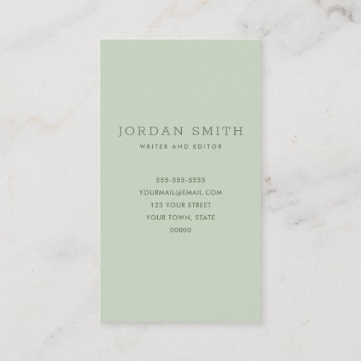 Light sage green modern vertical professional business card | Zazzle