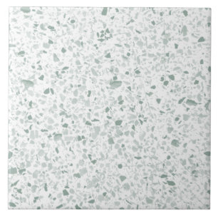 Light Sage Green on White Terrazzo Stone Pattern Ceramic Tile