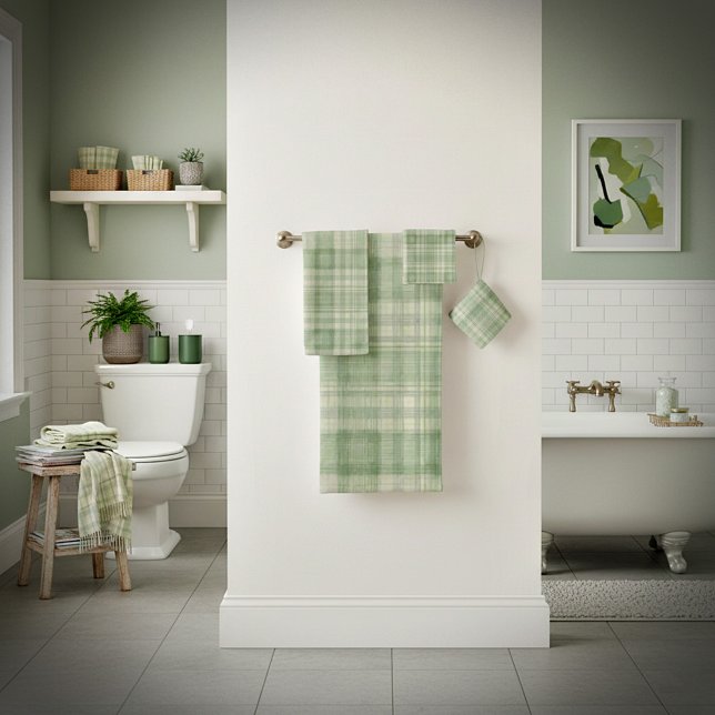 Light sage green plaid bath towel set (Creator Uploaded)