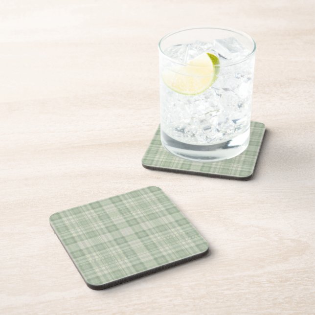 Light sage green plaid beverage coaster (Right Side)